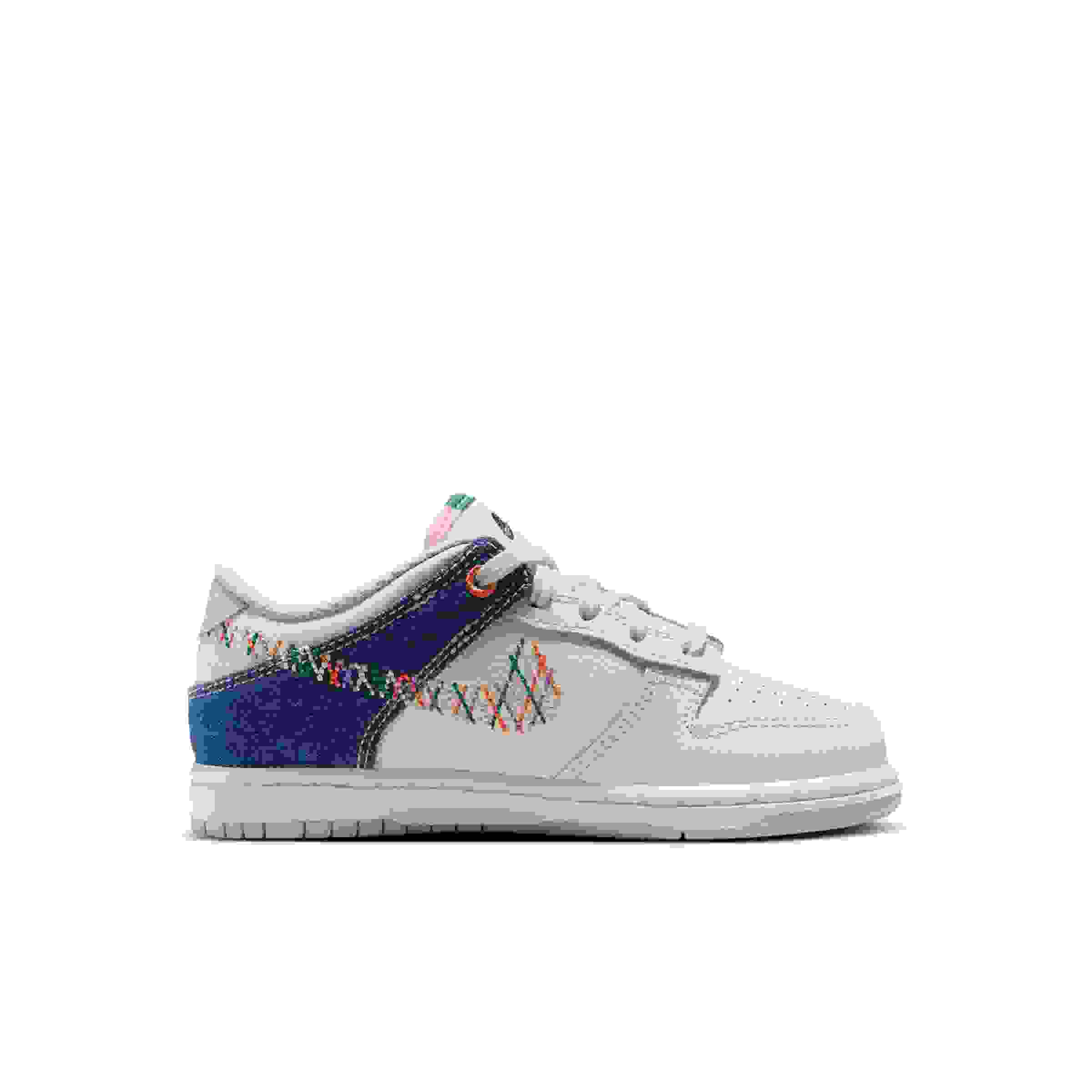 Nike Dunk Low Preschool Girls' "Soft Pearl/Blue Denim/Midnight Navy/Multi-Color" Shoe